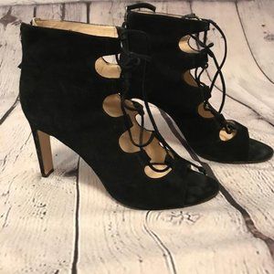 Women's Black Faux Suede Lace Up Sandals
